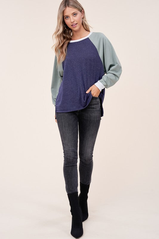 Solid Terry Color Block Sweatshirt