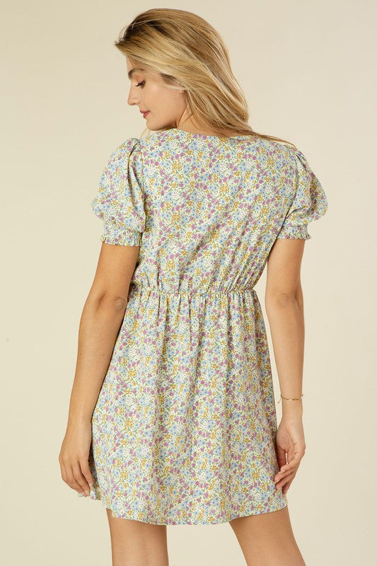 Yellow Violet Floral V-Neck Dress king-general-store-5710.myshopify.com