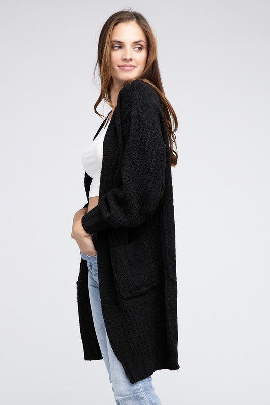 Twist Knitted Open Front Cardigan With Pockets king-general-store-5710.myshopify.com