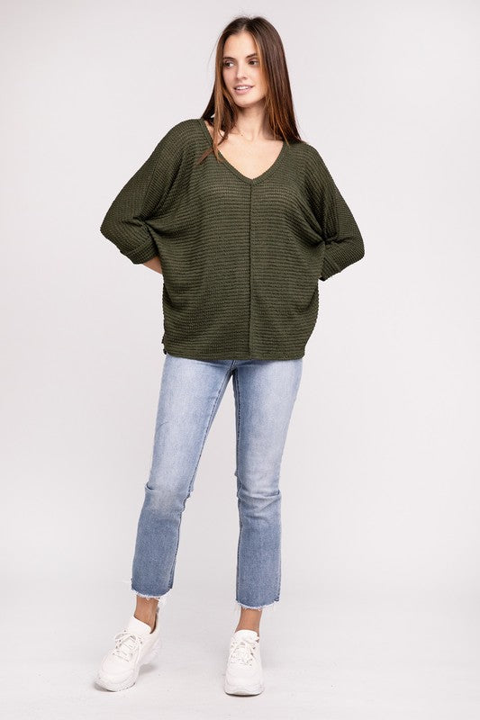 V-Neck Hi-Low Hem Jacquard Sweater king-general-store-5710.myshopify.com