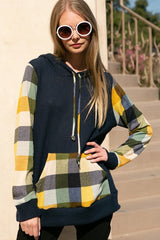 PLAID MIXED HOODIE SWEATSHIRT