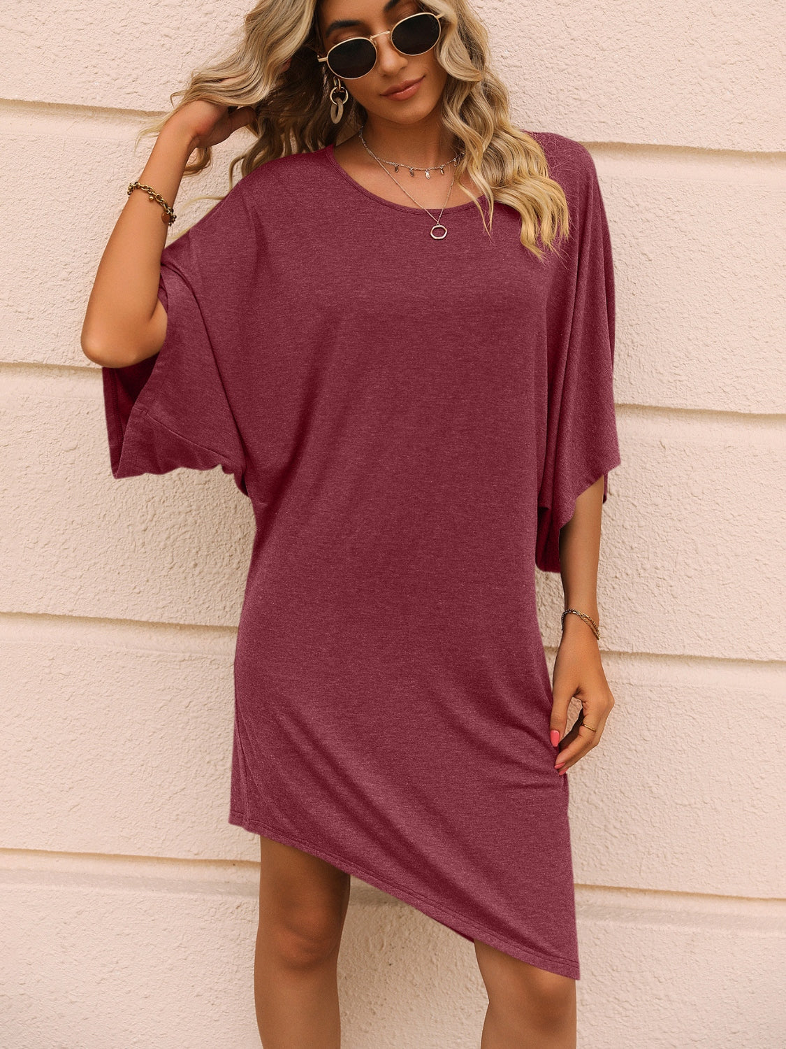 Ivy Lane Round Neck Three-Quarter Sleeve Tee Dress