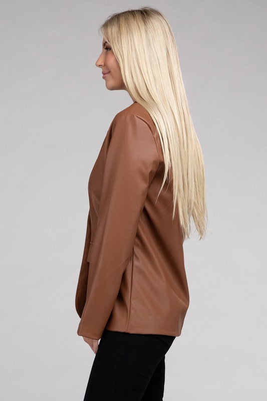 Sleek Pu Leather Blazer with Front Closure king-general-store-5710.myshopify.com