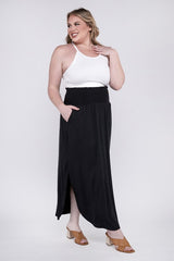 Plus Smocked Waist Side Slit Maxi Skirt with Pockets king-general-store-5710.myshopify.com