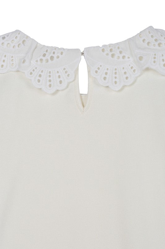 Ivory Short Sleeve crochet Top king-general-store-5710.myshopify.com