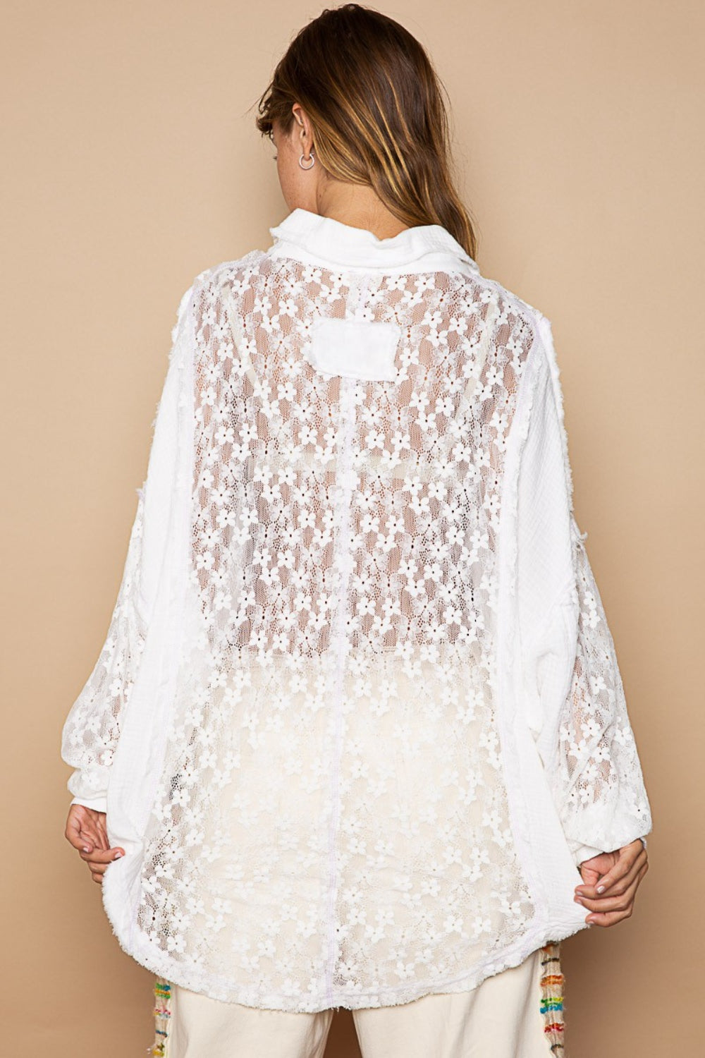 POL Oversize Lace Button-Down Shirt