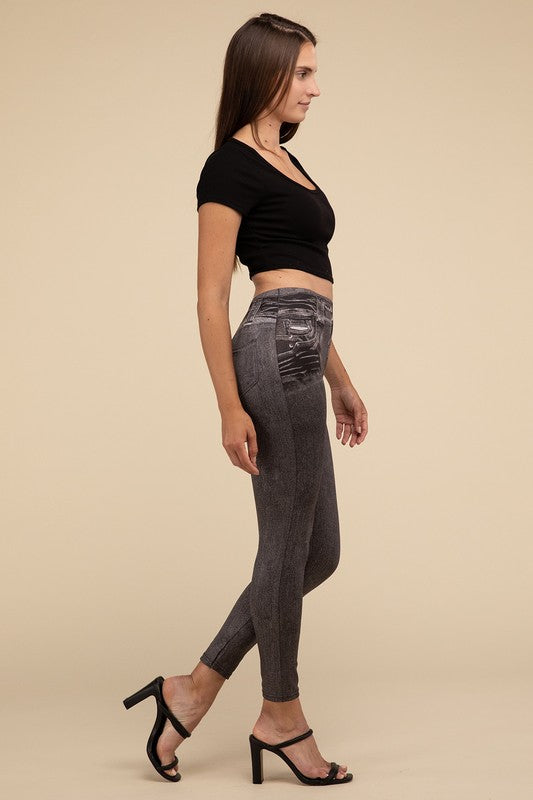 Ankle Length Denim Fitted Leggings