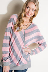 HACCI SLUB STRIPE V NECK TOP