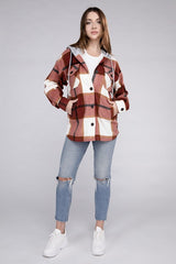 Plaid Drawstring Hooded Fleece Shacket king-general-store-5710.myshopify.com