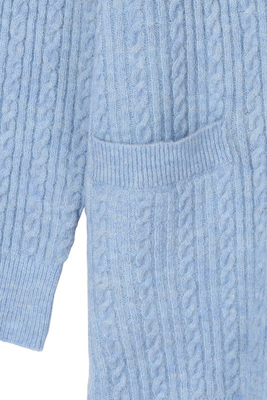 Light Blue Wool Blended Cable Knitted Cardigan king-general-store-5710.myshopify.com