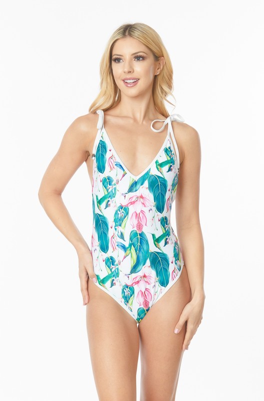 ONE PIECE BATHING SUIT FLORAL PRINT SHOULER TOP king-general-store-5710.myshopify.com