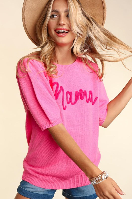 Mama Pop Up Letter Sweater Knit Top