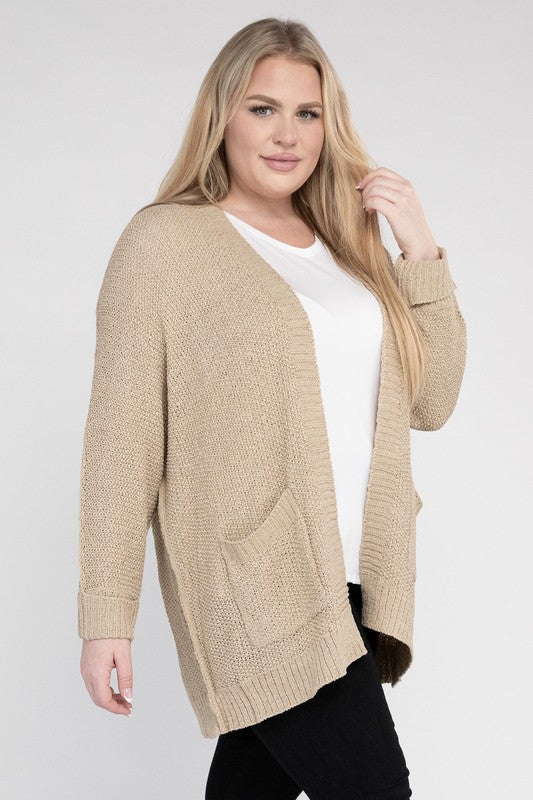 Plus Size Ribbed Knit Open Front Cardigan king-general-store-5710.myshopify.com