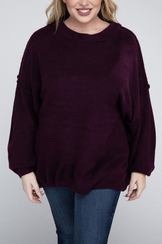 Plus Oversized Round Neck Raw Seam Melange Sweater king-general-store-5710.myshopify.com