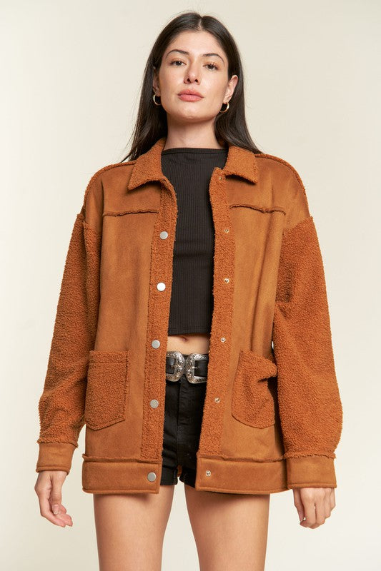 Plus Faux Fur and Suede Jacket king-general-store-5710.myshopify.com