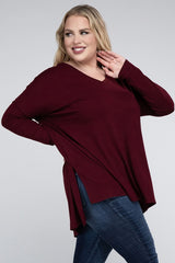 Plus Dolman Sleeve V-Neck Side Slit Hi-Low Hem Top king-general-store-5710.myshopify.com