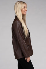 Sleek Pu Leather Blazer with Front Closure king-general-store-5710.myshopify.com