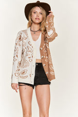 Heart Paisley and Color Block Cardigan king-general-store-5710.myshopify.com