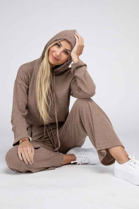 Hooded Textured Top and Pants Set