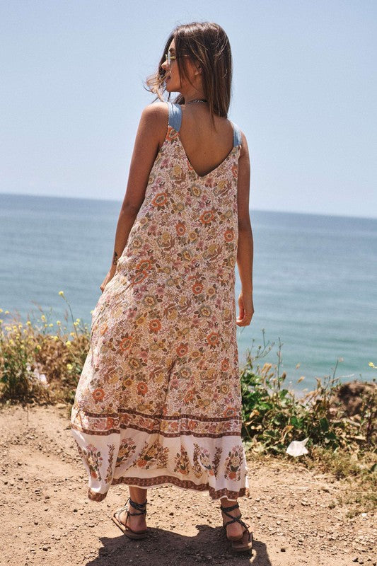 Floral Border Printed V-Neck Sleeveless Maxi Dress king-general-store-5710.myshopify.com