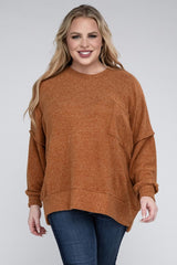 Plus Brushed Melange Drop Shoulder Sweater king-general-store-5710.myshopify.com