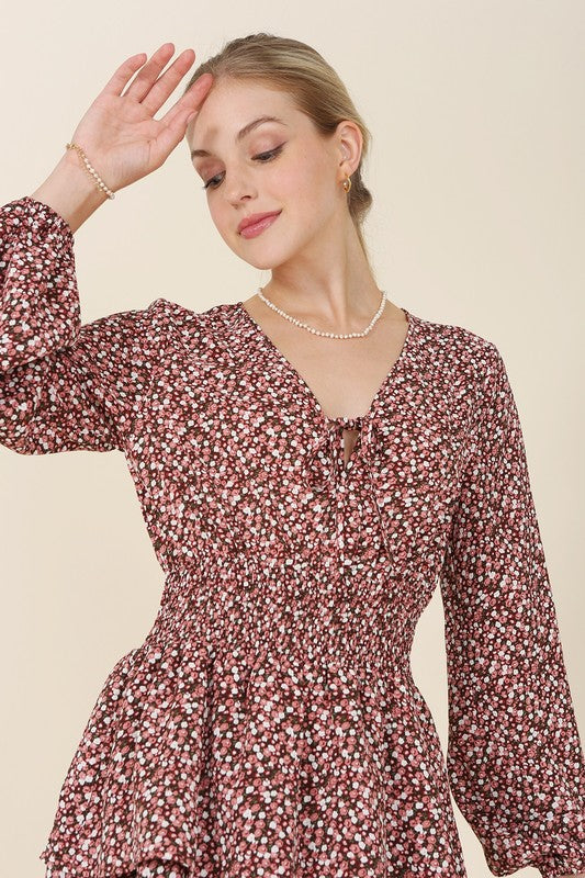 Burgundy Floral Babydoll Dress king-general-store-5710.myshopify.com