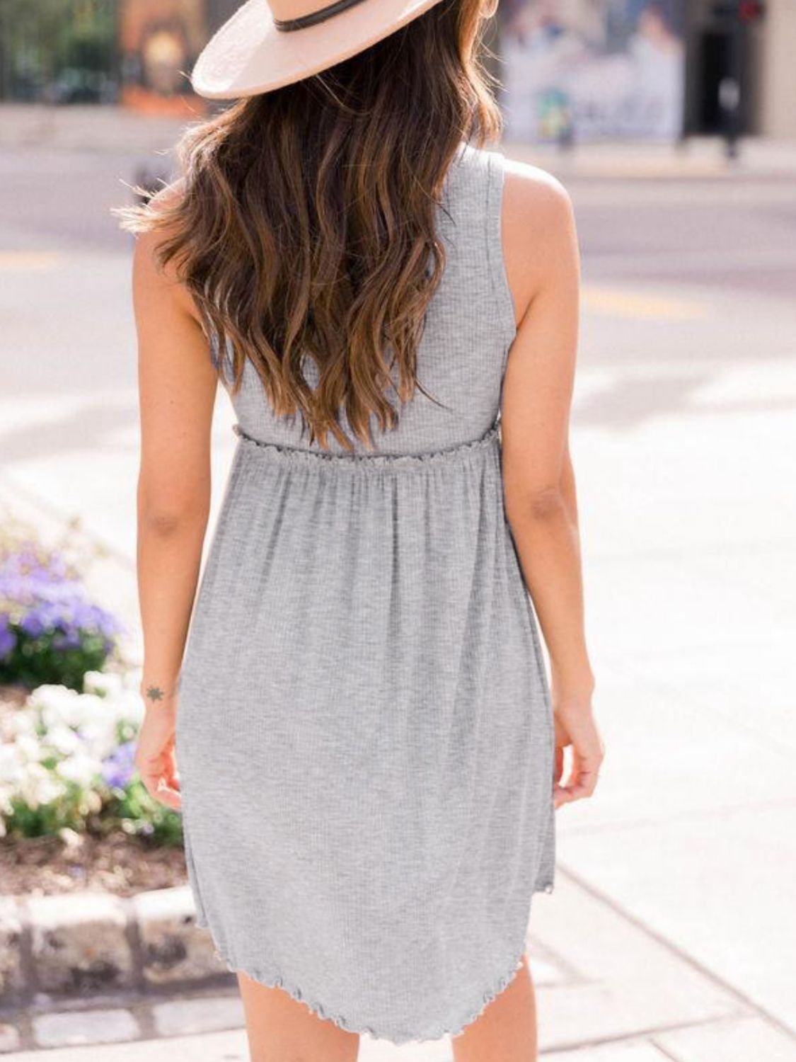 Frill Round Neck Sleeveless Dress