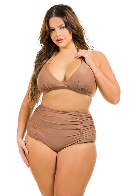 Plus Two Piece High Waist with Ruched Front Bikini king-general-store-5710.myshopify.com