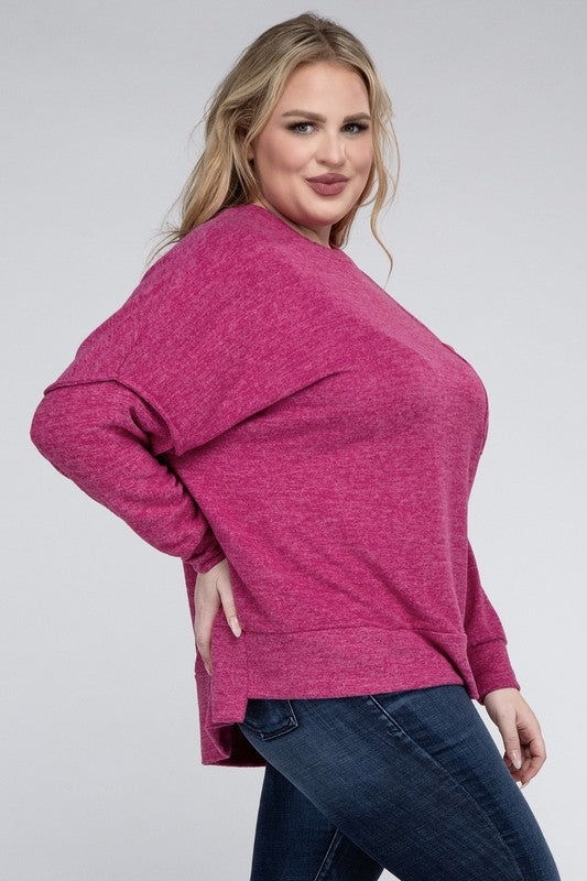 Plus Brushed Melange Drop Shoulder Sweater king-general-store-5710.myshopify.com