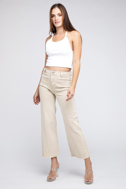 Acid Wash Frayed Cutoff Hem Straight Wide Pants king-general-store-5710.myshopify.com