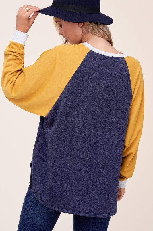 Solid Terry Color Block Sweatshirt