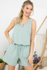 Washed Comfy Button Detail Terry Romper