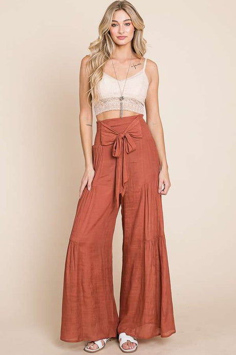 Tie Front Ruched Waist Back Pants king-general-store-5710.myshopify.com