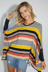 MULTI ENGINEERING STRIPE PRINT JERSEY OVERSIZE BOX TOP