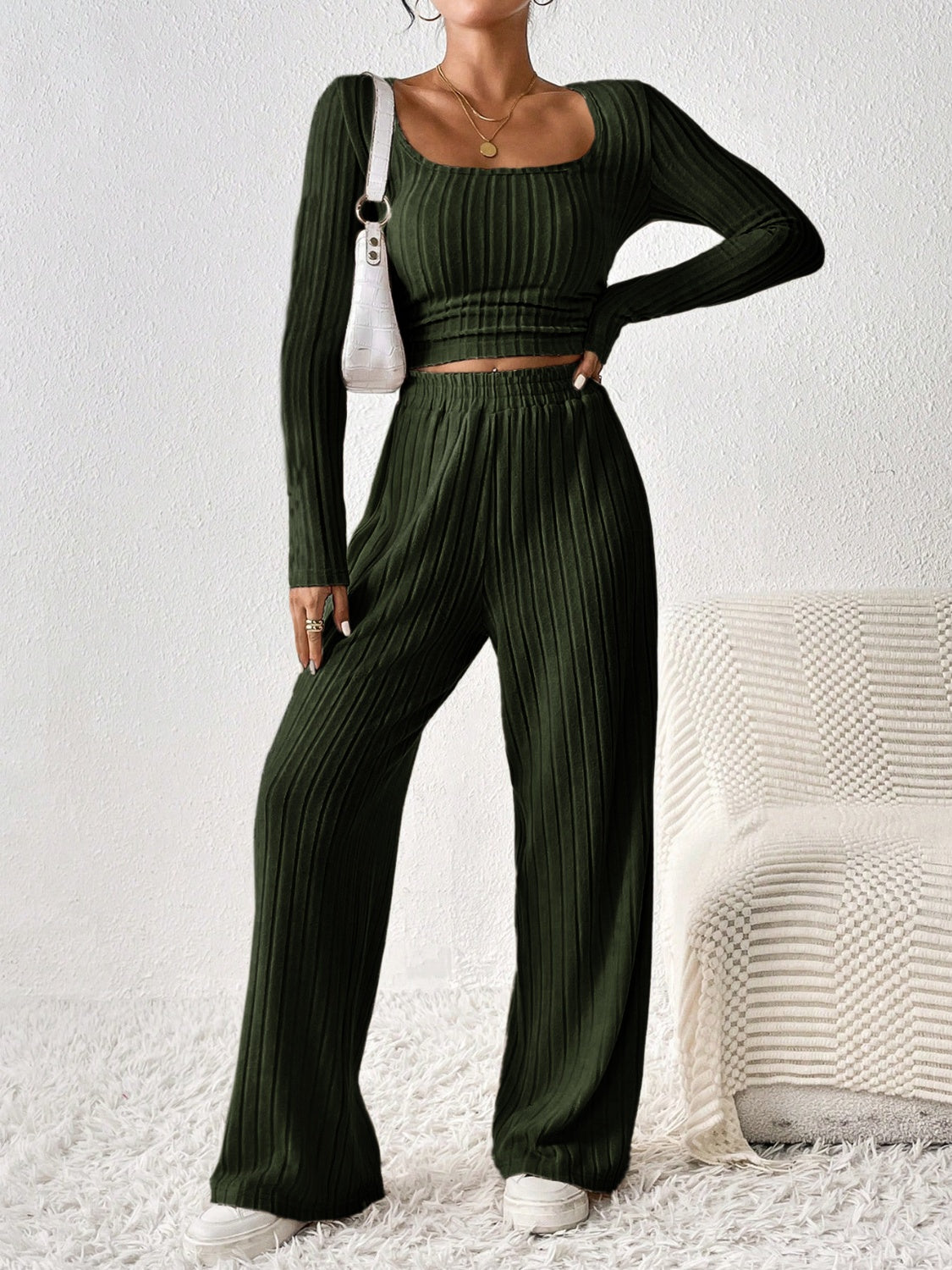 Honey Scoop Neck Long Sleeve Top and Pants Set