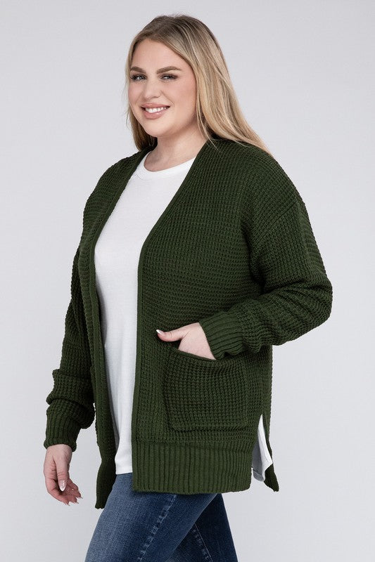 Plus Low Gauge Waffle Open Cardigan Sweater king-general-store-5710.myshopify.com