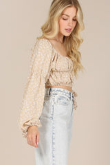 Long Sleeve Square Neck Floral Crop Top king-general-store-5710.myshopify.com