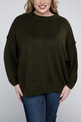 Plus Oversized Round Neck Raw Seam Melange Sweater king-general-store-5710.myshopify.com