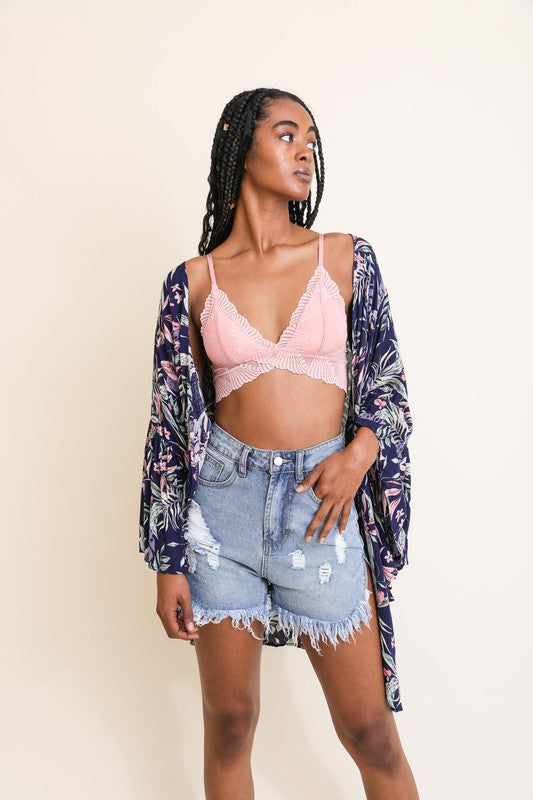 Tropical Leaves Draped Sleeve Kimono king-general-store-5710.myshopify.com