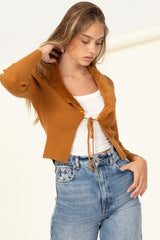 Miss Mesmerize Fur Trim Tie Front Ribbed Cardigan king-general-store-5710.myshopify.com