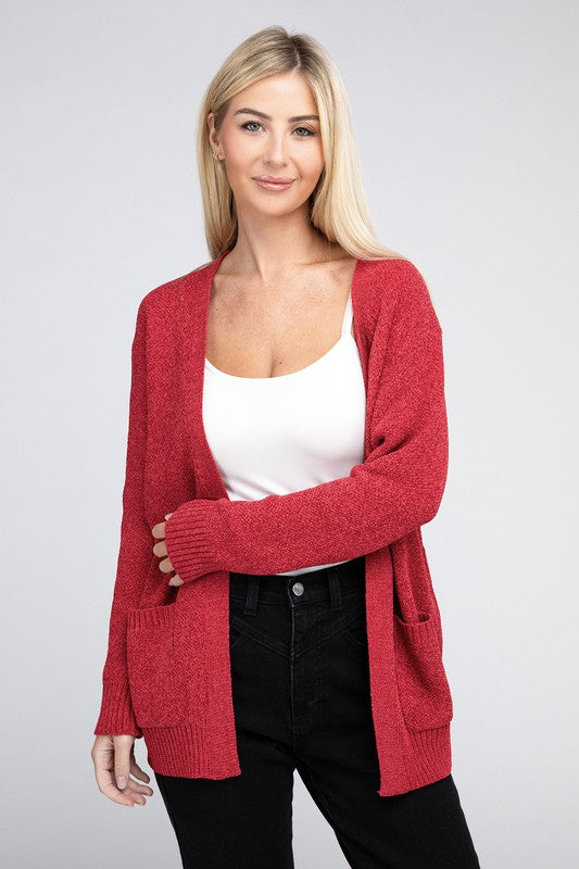 Melange Open Front Sweater Cardigan king-general-store-5710.myshopify.com