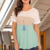 Plus Short Cuff Sleeve Color Block Top