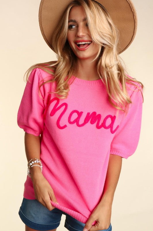 Mama Pop Up Letter Sweater Knit Top