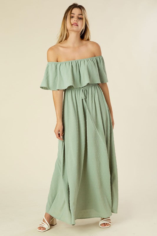 Swiss Dot Off-Shoulder Maxi Dress king-general-store-5710.myshopify.com