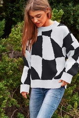 Multi Geo Checker Pullover Knit Sweater Top king-general-store-5710.myshopify.com