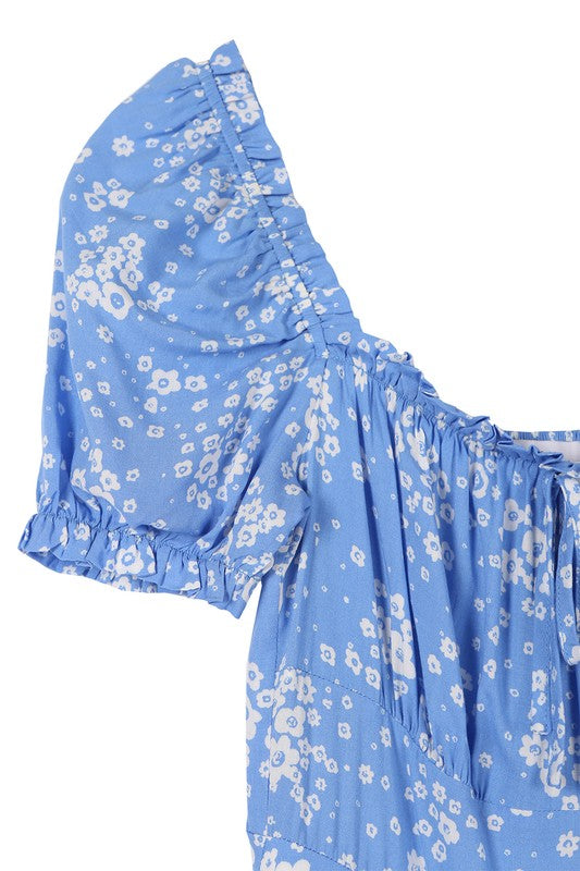 Blue Floral Puff Sleeve Mini Dress king-general-store-5710.myshopify.com