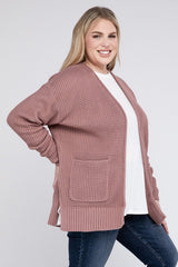 Plus Low Gauge Waffle Open Cardigan Sweater king-general-store-5710.myshopify.com