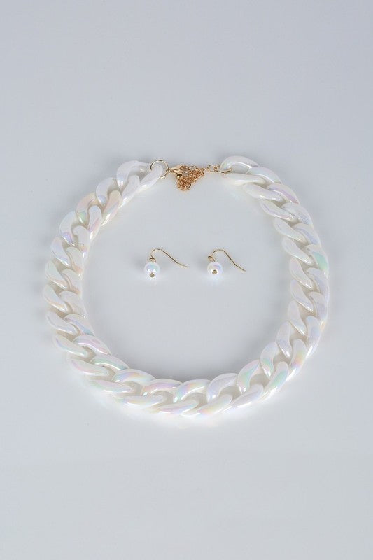 Statement White Chain Necklace and Earring Set king-general-store-5710.myshopify.com