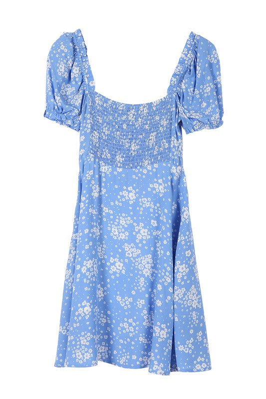 Blue Floral Puff Sleeve Mini Dress king-general-store-5710.myshopify.com