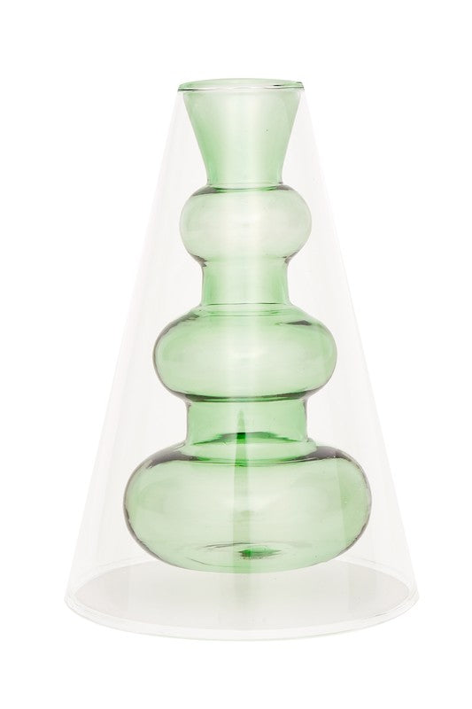 Double Layer Transparent Glass Vase 3pc Set